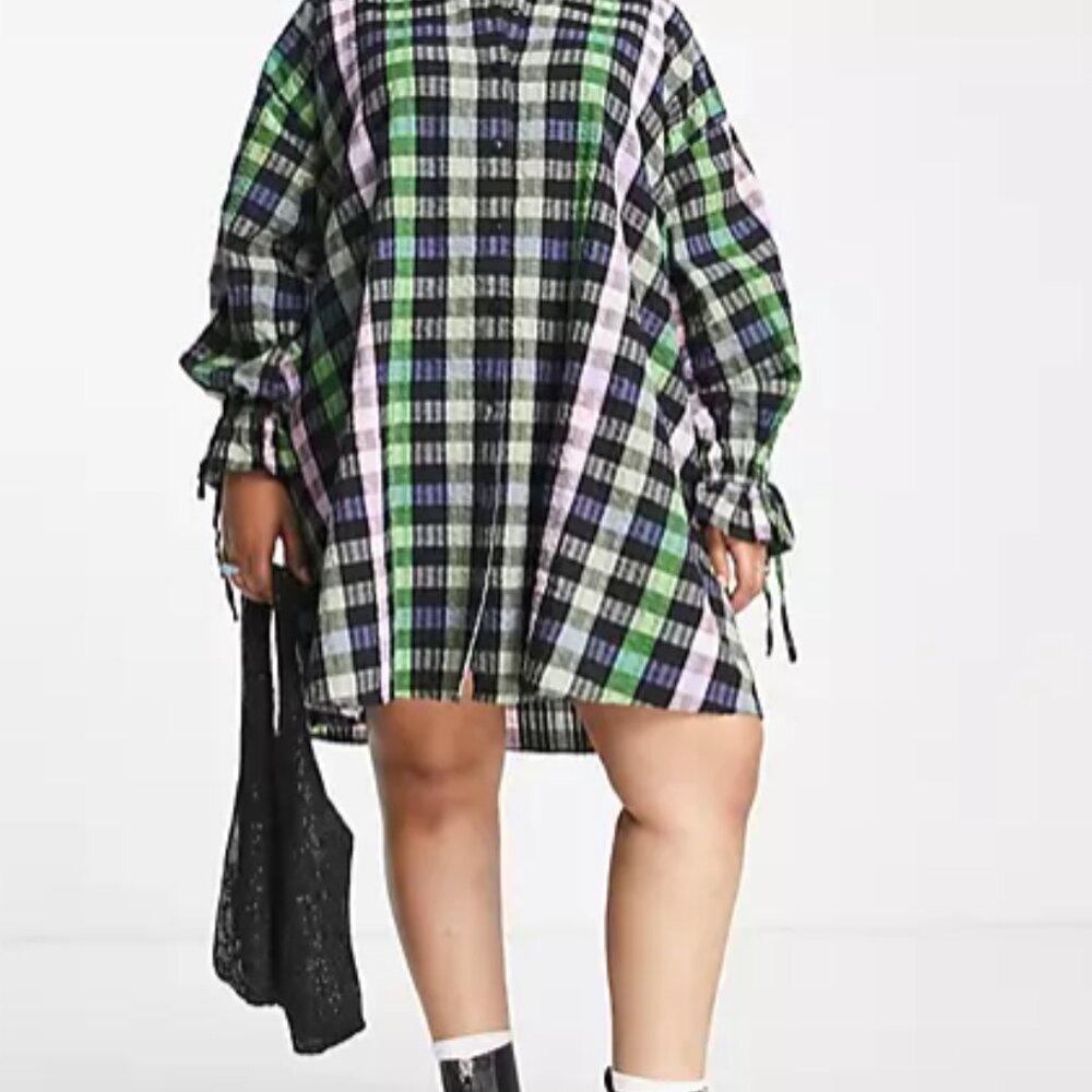 ASOS Curve Mini Oversized Gingham Shirt Dress 26W